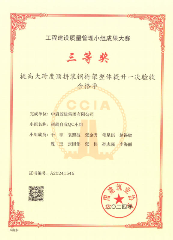全國工程建設質量管理優(yōu)秀小組